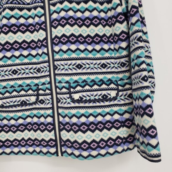 Talbots Fair Isle Print Full Zip Up Fleece Jacket M Womens Teal Blue Purple - Picture 5 of 7